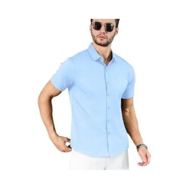 Imagem de Camisa Masculina Casual De Negócios De Manga Curta, Cor Sólida, Confor