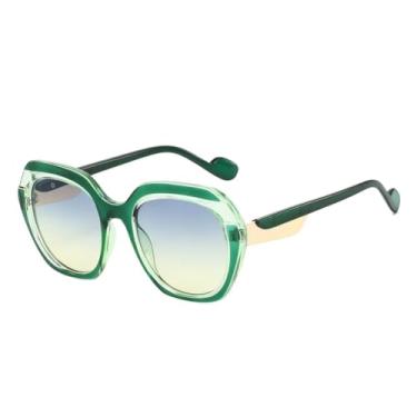 Imagem de HPIRME Óculos femininos retrô com lentes ovais degradê, armação de luxo com cores combinando, proteção UV400 (verde e azul).
