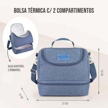 Imagem de Bolsa térmica para marmita com 2 divisisórias, dupla camada, alça reforçada, mantém temperatura, ideal para trabalho, academia, viagens e organização de refeições (Preto)