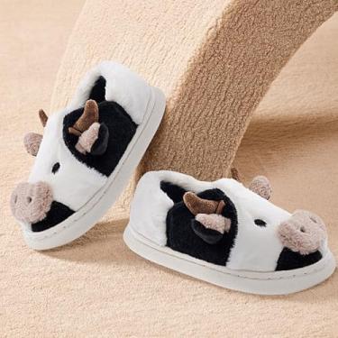 Imagem de Sapatos de algodão de vaca para meninas, meninos, crianças, felpudos, fofos, de algodão, animais, sapatos de pelúcia para meninas, sala de estar, quarto, preto, Preto, 9-10.5 Toddler