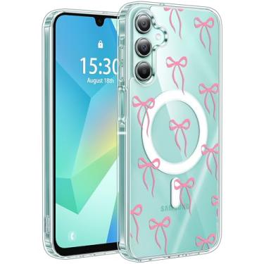 Imagem de Jkvare Capa para Samsung Galaxy A16 compatível com MagSafe, capa protetora magnética sem fio com padrão estético cristalino para mulheres e meninas - laços chiques