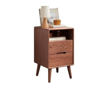 Imagem de Mesa de cabeceira com duas gavetas + um compartimento de armazenamento, armário de armazenamento de madeira maciça para sala de estar, quarto, escritório, livros, lâmpadas, etc. quarto (marrom)