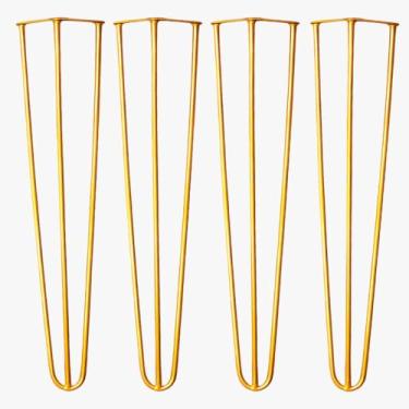 Imagem de kit Hairpin Leg 80cm Dourado Reforçado Baruque Decor Pés De Ferro Maciço Para Mesa Aparador Bancada