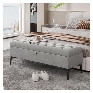 Imagem de KEG801302 Banco de armazenamento moderno banco de entrada moderno banco de extremidade da cama banco otomano estofado de veludo para quarto de pé da cama banco tufado banco de apoio para os pés