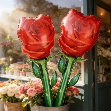 Imagem de Grande balão de filme de alumínio rosa vermelha simulação dia dos namorados romântico casamento aniversário festa decorações (2 peças, 148 x 52,5 cm)