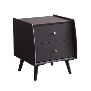 Imagem de Mesa de cabeceira moderna de madeira pura, mesa de cabeceira para casa, quarto, armário de armazenamento pequeno, armário de armazenamento de móveis com gaveta dupla, suporte noturno para quarto