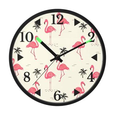 Imagem de STAYTOP Lindo relógio de parede de LED flamingo para quarto com brilho noturno, relógios de parede silenciosos de 30 cm para decoração de sala de estar, controle de som, relógio de parede moderno que
