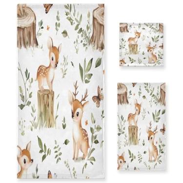 Imagem de xigua Conjunto de toalhas de banheiro de cervo aquarela absorvente macio 3 peças toalha de banho toalha de mão toalhas decorativas para banheiro, academia, hotel, praia, piscina