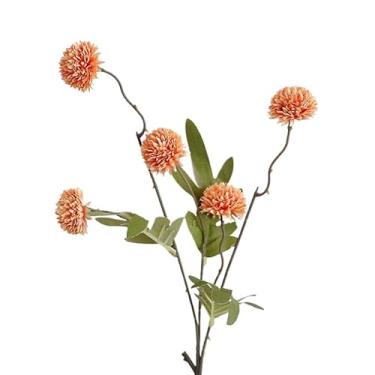 Imagem de Buquê Artificial de Dente-de-Leão e Rosas com Folhas de Eucalipto – Flores de Seda Decorativas(Laranja)