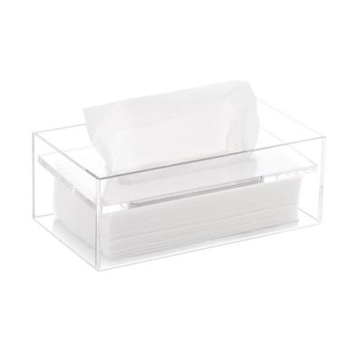 Imagem de Caixa de armazenamento de lenços prática, leve, de luxo, restaurante, comercial, minimalista, mesa de café, guardanapo de acrílico, organizador de dispensador facial (branco, grande)