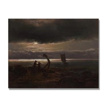 Imagem de NHLDZYH Quadro famoso para salão - réplica de J.C. Dahl - Paisagem romântica nórdica em tela - decoração de parede elegante. (Costa do mar). 30 x 40 cm. Apenas tela.