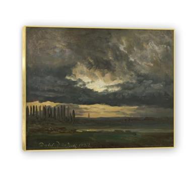 Imagem de NHLDZYH Moldura dourada. Reprodução de arte famosa de J.C. Dahl, arte em tela de paisagem romântica nórdica, decoração de parede elegante para sala de estar, escritório, pronto para pendurar. (Estudo