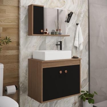 Imagem de Conjunto Gabinete Para Banheiro Pratiko Avelato Preto - Rede Móveis