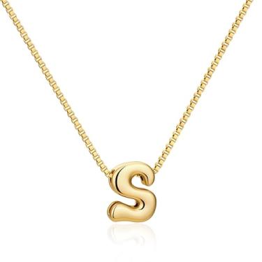 Imagem de GoldGifts Colar feminino com letras douradas e prateadas, pingente moderno com inicial de bolha delicada com corrente requintada, joias modernas hipoalergênicas à prova d'água, nome personalizado para
