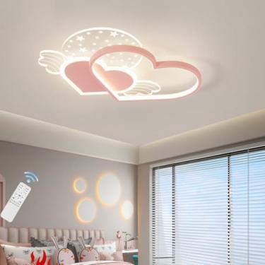 Imagem de Luminária de teto LED moderna para quarto infantil, com intensidade regulável e controle remoto, design em formato de coração, ideal para quarto de bebê, menina ou menino (Cor: Rosa).