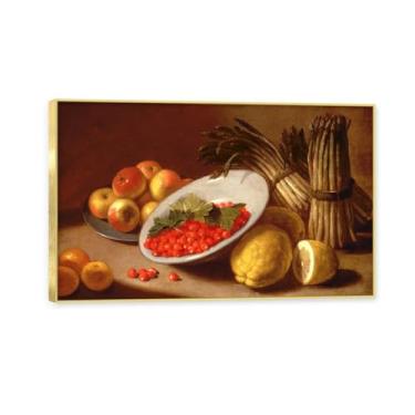 Imagem de NHLDZYH Moldura dourada. Vintage Fruta Ainda Natureza Tela Retro Frutas Motivo Estilo Country Decoração de Parede para Cozinha e Sala de Jantar. C45. 70 x 112 cm.