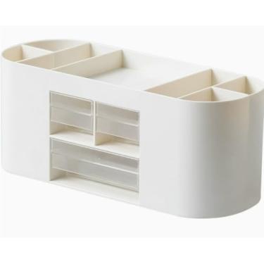 Imagem de Porta-lápis com gavetas Organizador de mesa de plástico multifuncional, vários compartimentos Recipiente de armazenamento transparente para sala de aula de escritório, bancada de mesa, porta-joias