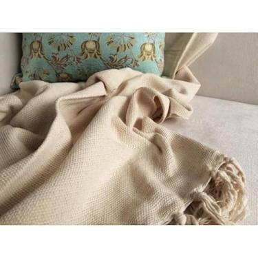 Imagem de Manta para Sofá Algodão 2,50x1,80m Artesanal Decorativa com Nós nas Pontas Capa Protetora Elegante(Cru)