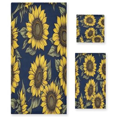 Imagem de xigua Conjunto de toalhas de banheiro girassóis macio absorvente 3 peças toalha de banho toalha de mão toalhas decorativas para banheiro, academia, hotel, praia, piscina