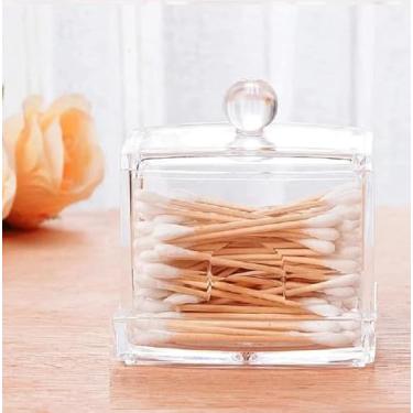 Imagem de Porta Cotonete de Acrílico Transparente Premium, Organizador de Banheiro e Maquiagem com Tampa, Design Elegante e Resistente