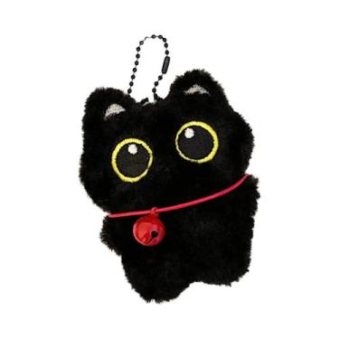 Imagem de 1/2 peças chaveiro fofo pequeno gato preto sino pingente brinquedo de 
