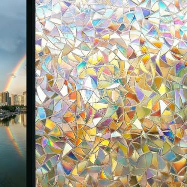 Imagem de Privacidade da janela e película antiestática, janela de decoração de filme arco-íris, 30 x 101 cm, pode ser cortada, adequada para varandas, banheiros, cozinhas