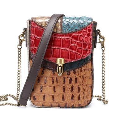 Imagem de MUSM Bolsa tiracolo feminina de couro em relevo, mini bolsa de ombro multicolorida com alça de couro para uso diário em viagens noturnas