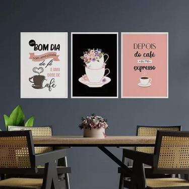 Imagem de Kit 3 Quadros Decorativos Dose De Café E Fé 33X24Cm - Branca