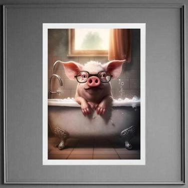Imagem de Quadro Divertido Para Banheiro - Porquinho 24X18Cm