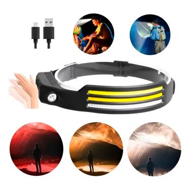 Imagem de Lanterna de Cabeça LED Recarregável com 4 Modos de Iluminação - Lanterna Tática de Cabeça USB