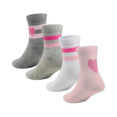 Imagem de Meias Esportivas Retrô Listradas Com Estampa De Coração Para Meninas, 