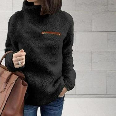 Imagem de Suéter Feminino De Inverno Com Gola Alta, Cor Sólida, Zíper, Sexy E Mo