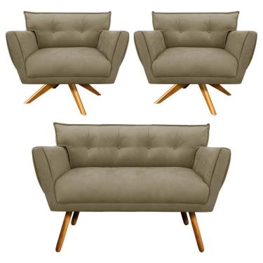 Imagem de Kit 01 Namoradeira E 02 Poltronas Anitta Suede Marrom Rato