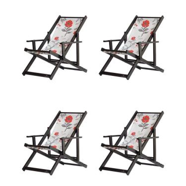 Imagem de Kit 4 Espreguiçadeiras Dobrável Black Cb-cinza Floral
