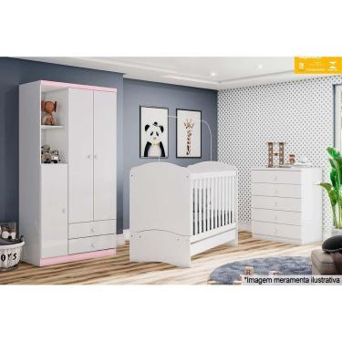 Imagem de Guarda Roupa Infantil Bala de Menta c/ 3 Portas e 2 Gavetas Branco/Rosa - Henn