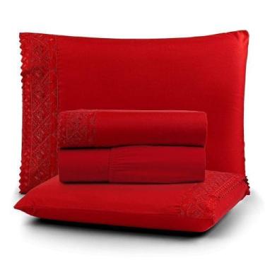 Imagem de Jogo De Cama Nobless Queen 04 Peças 100% Poliéster - Carmim - BIA ENXO