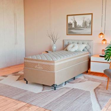 Imagem de Cama Box Solteiro Suede Bege + Colchão Paris Molas Ensacadas - eShop c