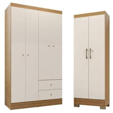 Imagem de Guarda Roupa Solteiro Versa 4 Portas Com Armário Multiuso Luna Freijó Off White Fosco - Kits Paraná