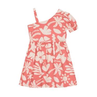 Imagem de Vestido infantil menina estampado assimétrico Brandili -Rosa, 4, Rosa