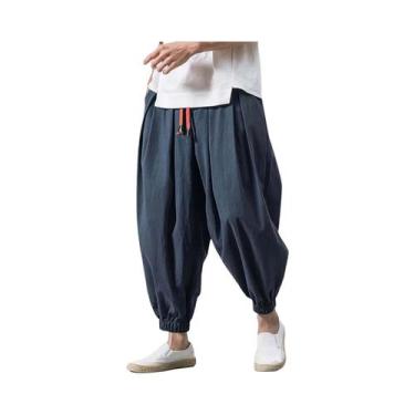 Imagem de Calças Harem Masculinas Soltas De Linho Chinês, Calças De Moletom Over