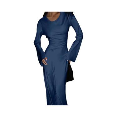 Imagem de Vestido Maxi De Cetim Para Mulheres Com Cintura Ajustável, Decote Redo