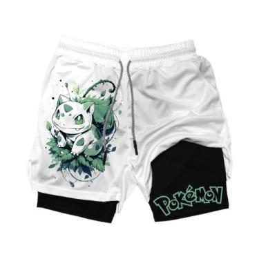 Imagem de Shorts Esportivos Respiráveis Masculinos Pokémon Bulbasaur Moda Verão 