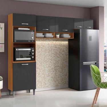 Imagem de Cozinha Compacta Atenas com 6 Portas e 4 Nichos Cinamomo Grafite Aramóveis