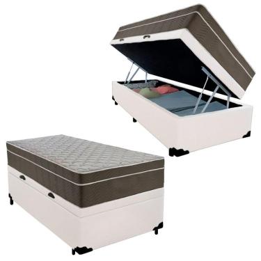 Imagem de Cama Box Baú Solteiro Sintético + Colchão De Molas Ensacadas - - 88cm Branco