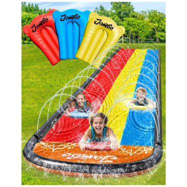 Imagem de Parque Aquático Inflável 4,8 Metros com 3 Bodyboards e Sistema de Aspersão de Água de 3 Vias para Crianças, Jambo, Colorido