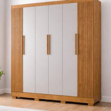 Imagem de Guarda-roupa 6 Portas Ripado Malibu New marrom / Off white