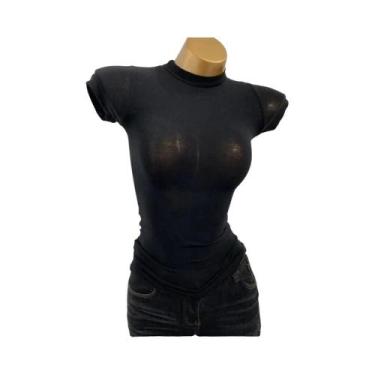 Imagem de Blusa Cropped Feminina de Tricô Canelado Gola Alta Ajustada Casual Bás
