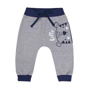 Imagem de Calça para Bebê Masculina Estampa Hello Cinza Tamanho 3-6 Meses - Basic +