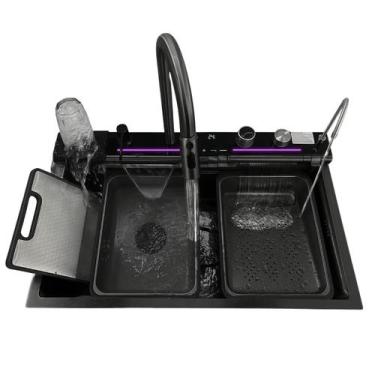 Imagem de Cuba gourmet preta cascata inteligente 75cm inox 304 completa com torn