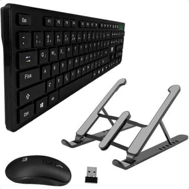 Imagem de Kit Teclado e Mouse sem Fio Wireless 104 Teclas 1600 DPI com Suporte p